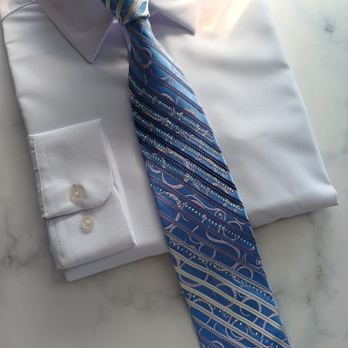 메트로시티 실크 블루 패턴 넥타이 8.6cm A등급 A18563
 상품이미지5