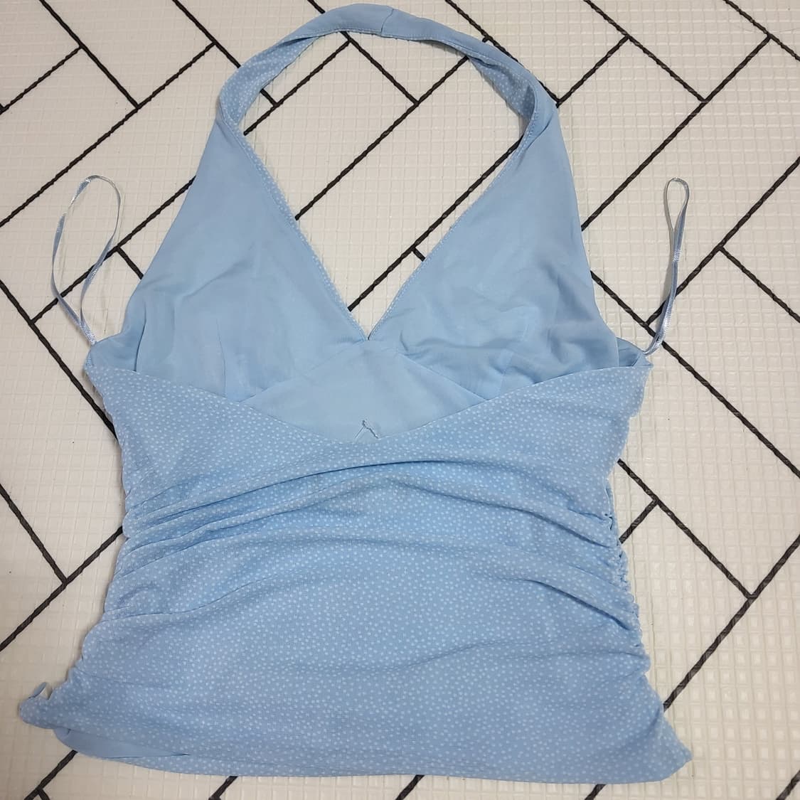 새상품 자라 ZARA 홀터넥 폴카도트 나시 하늘색 M 넘이쁨 상품이미지2