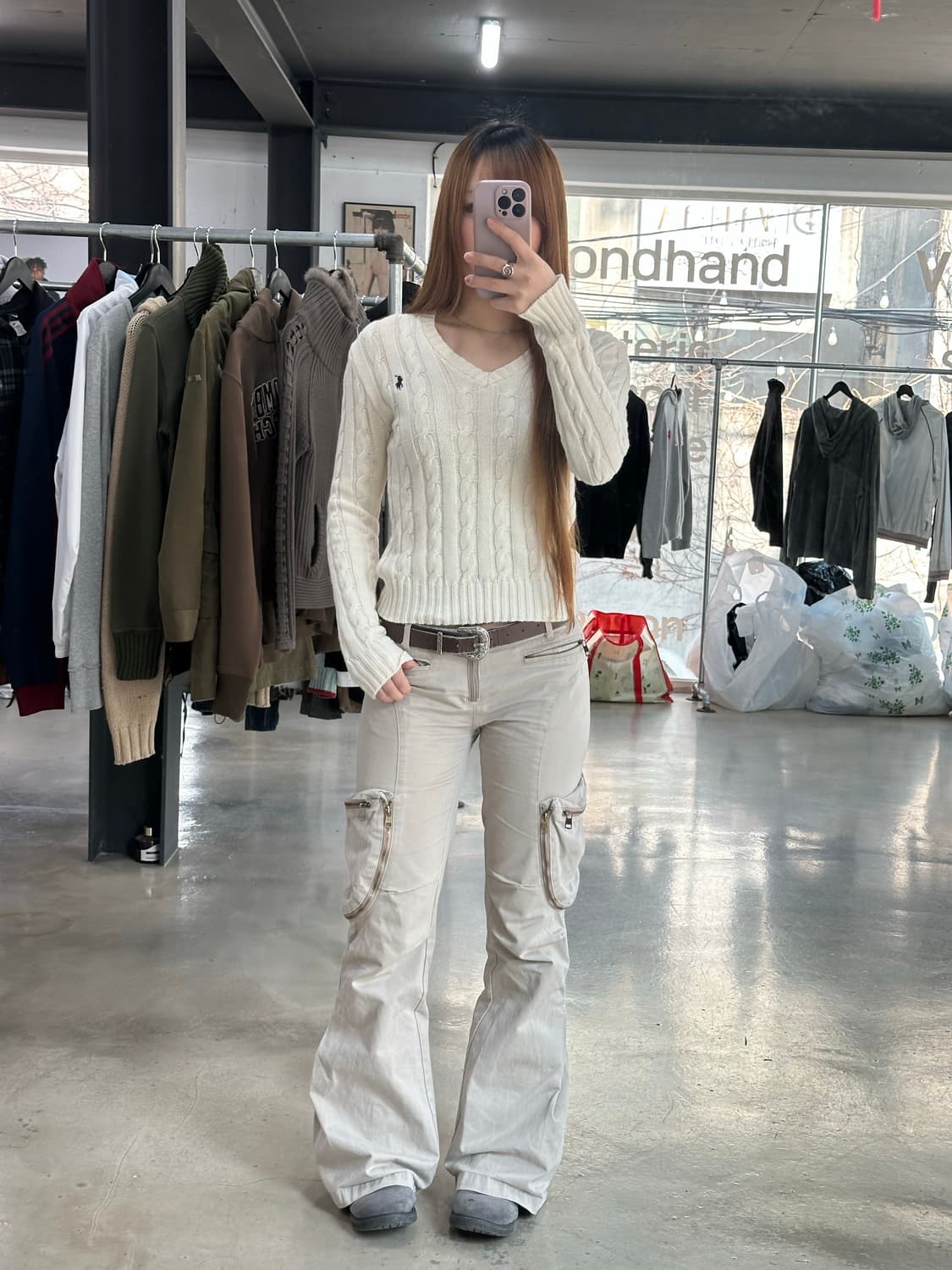  폴로랄프로렌 케이블 브이넥 니트 아이보리 상품이미지3