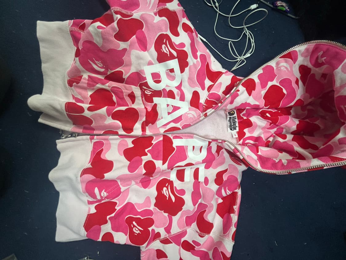 베이프 ABC카모 핑크 크롭 후드집업 상품이미지5