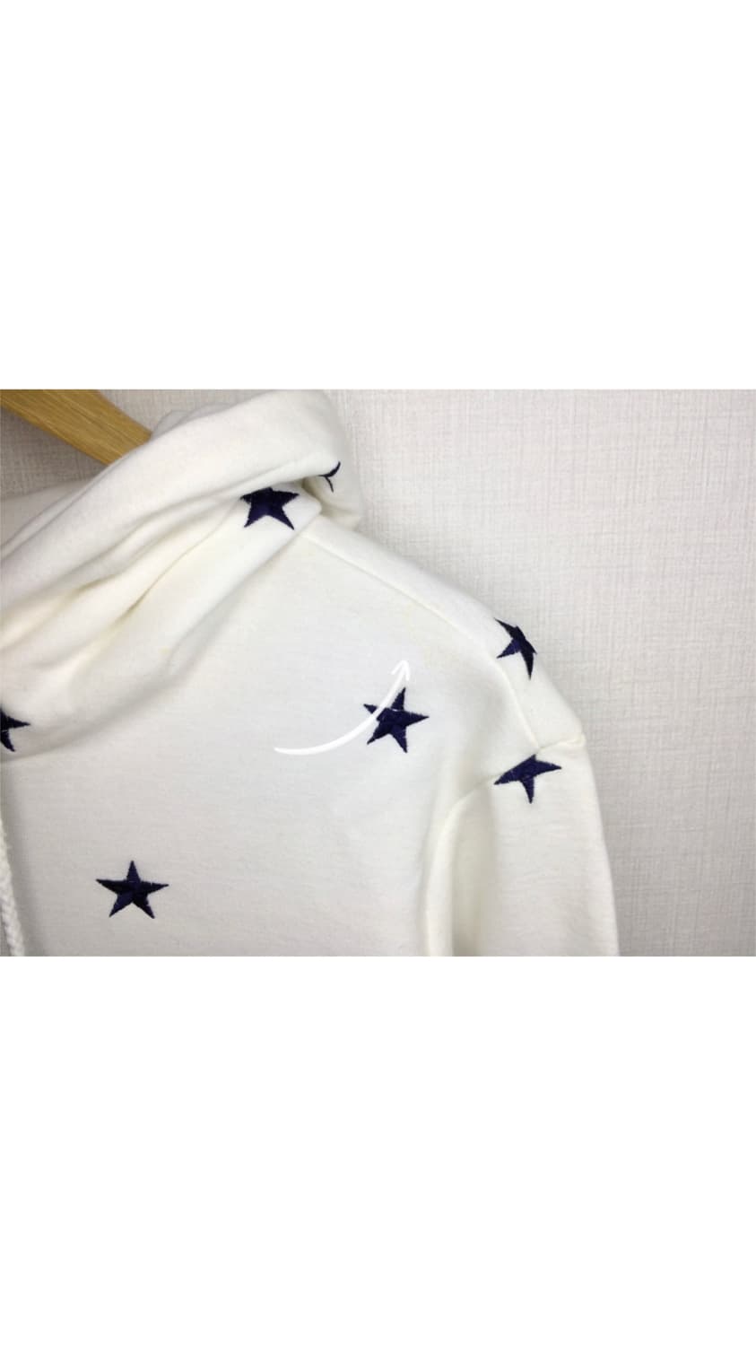 빈티지 화이트 네이비 별 무늬 자수 기모 후드티 상품이미지2
