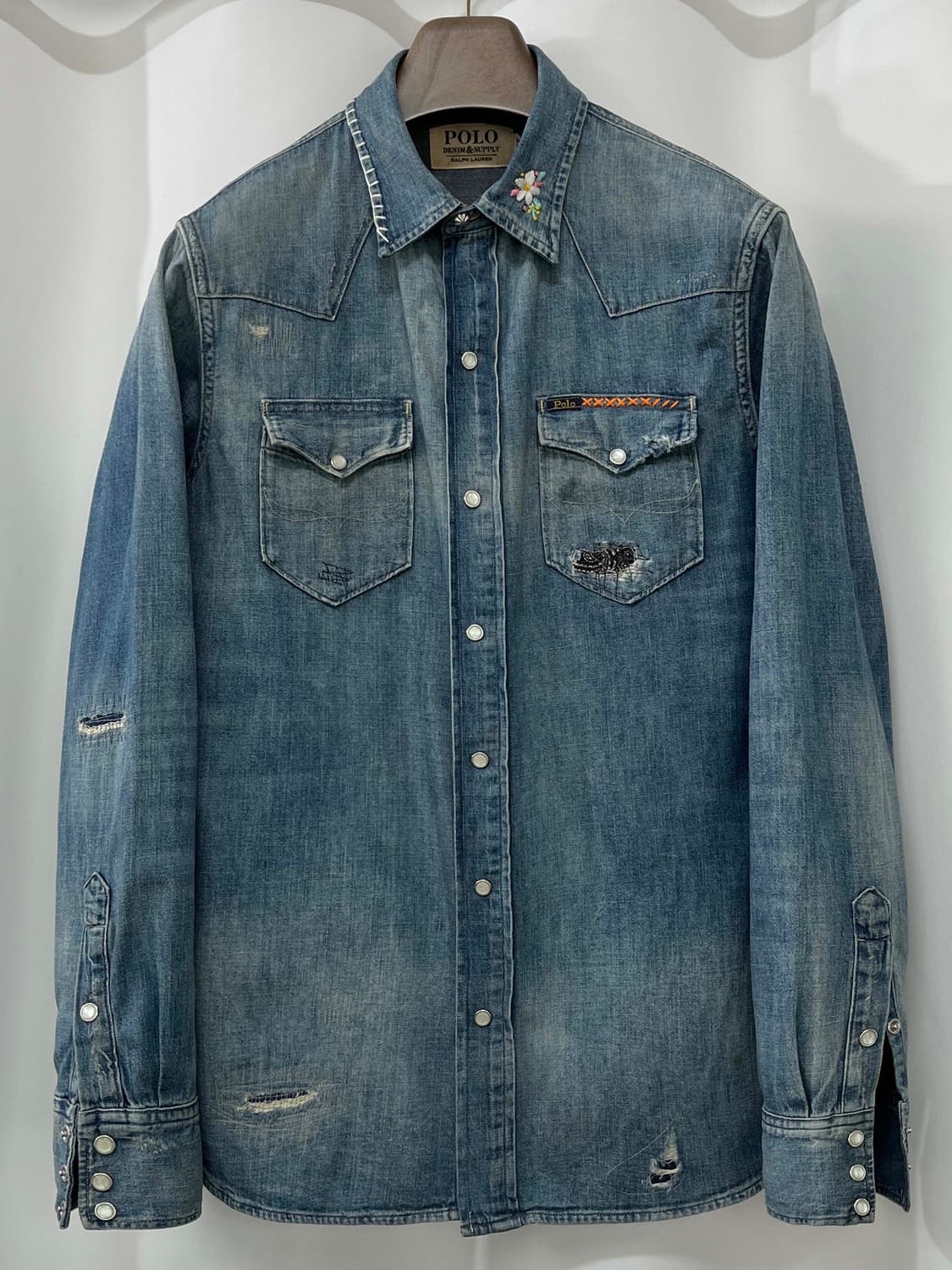 폴로 랄프로렌 콘초 플로워 엠브로이더 리페어 사우스 웨스턴 데님 셔츠 상품이미지1