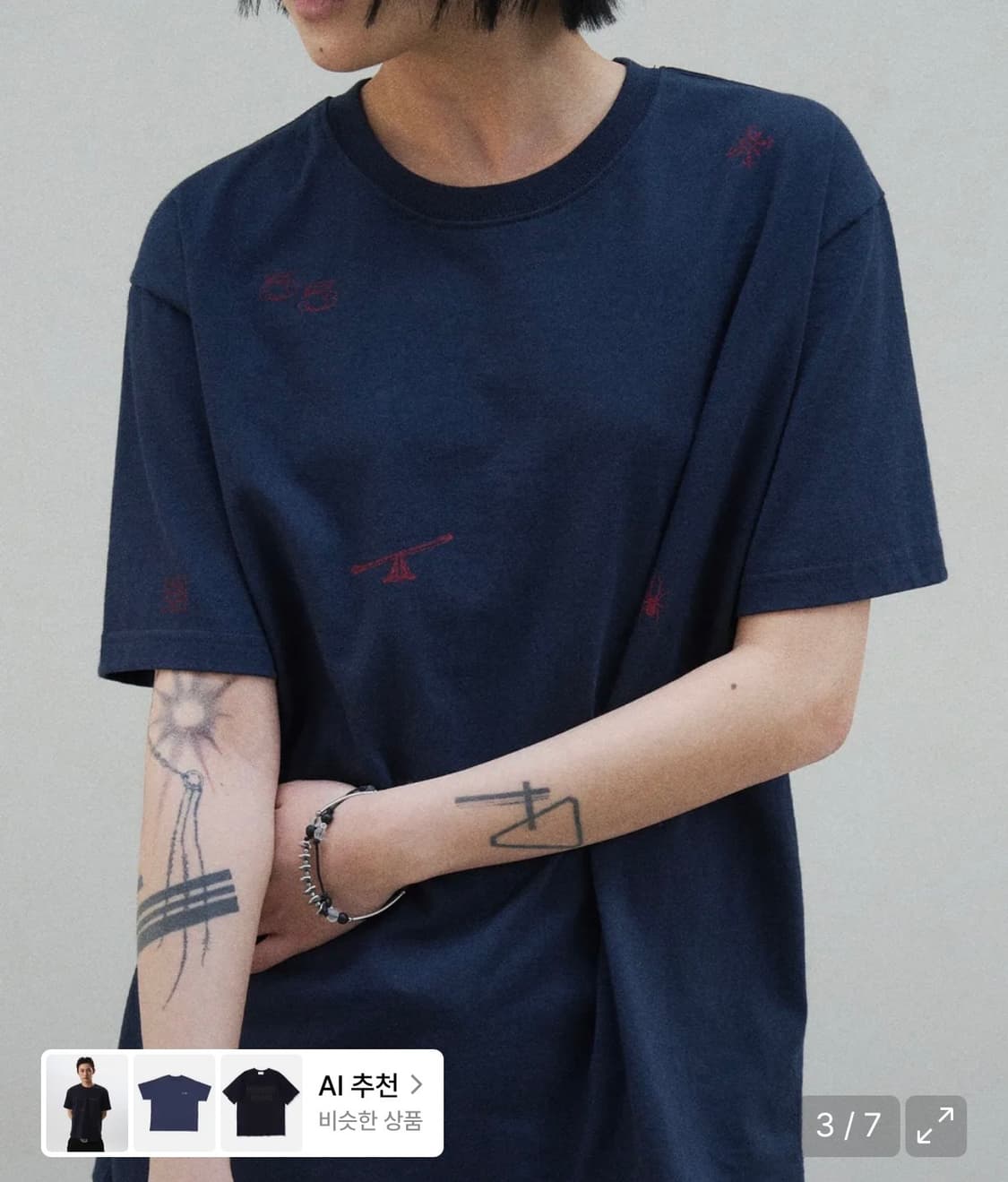 슬로우애시드 워시드 스탬프 그래픽 로고 반팔 티셔츠 네이비 상품이미지3