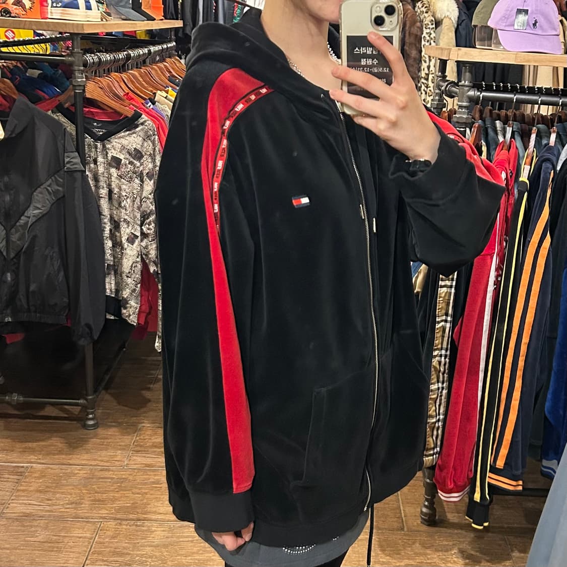 [HI] 타미힐피거 벨벳 후드집업 블랙  상품이미지3