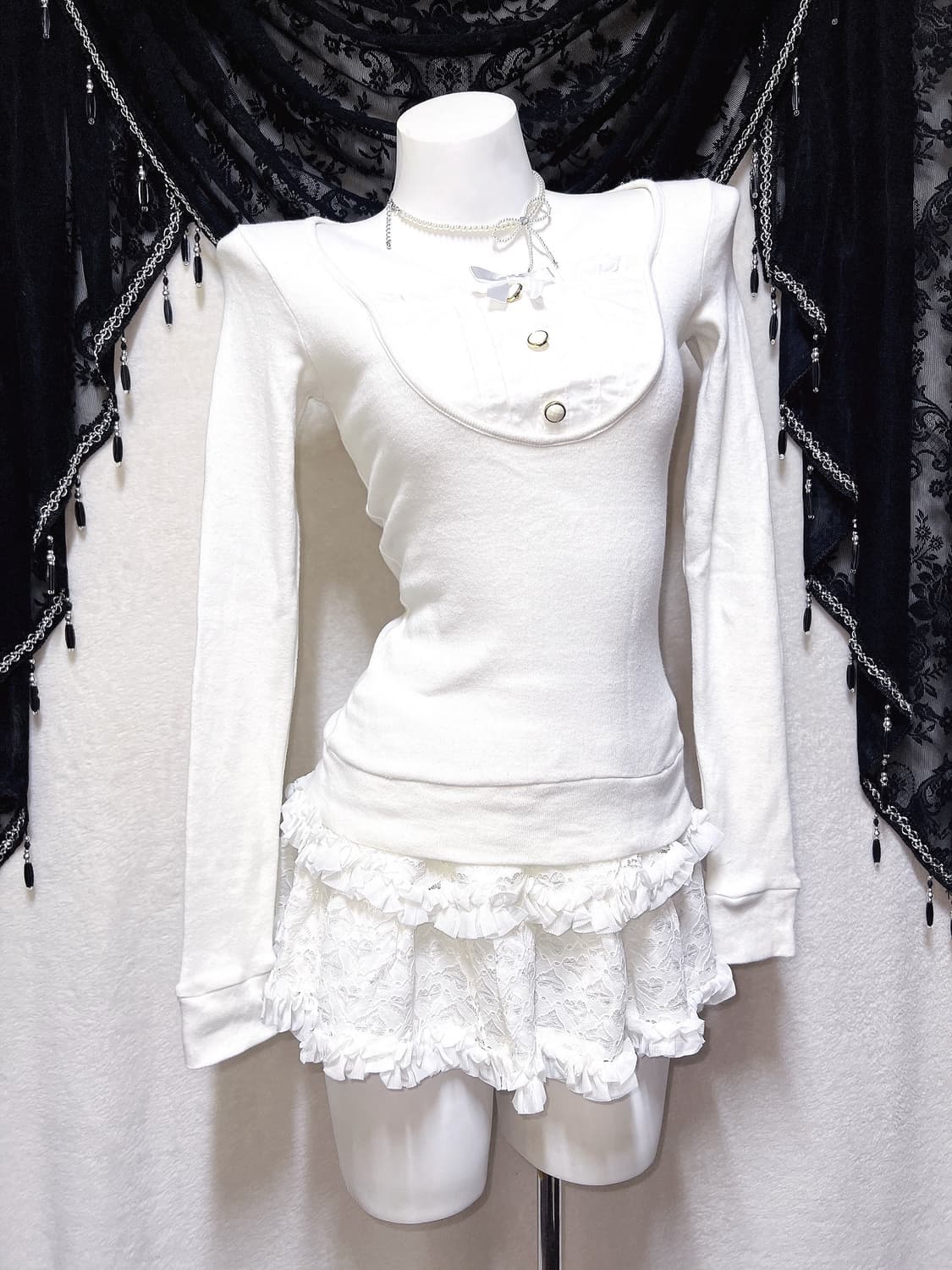 리즈리사 화이트 리본 로걀탑 로맨틱갸루 달천 라떼 핀터 공겜여주 러블리 상품이미지3