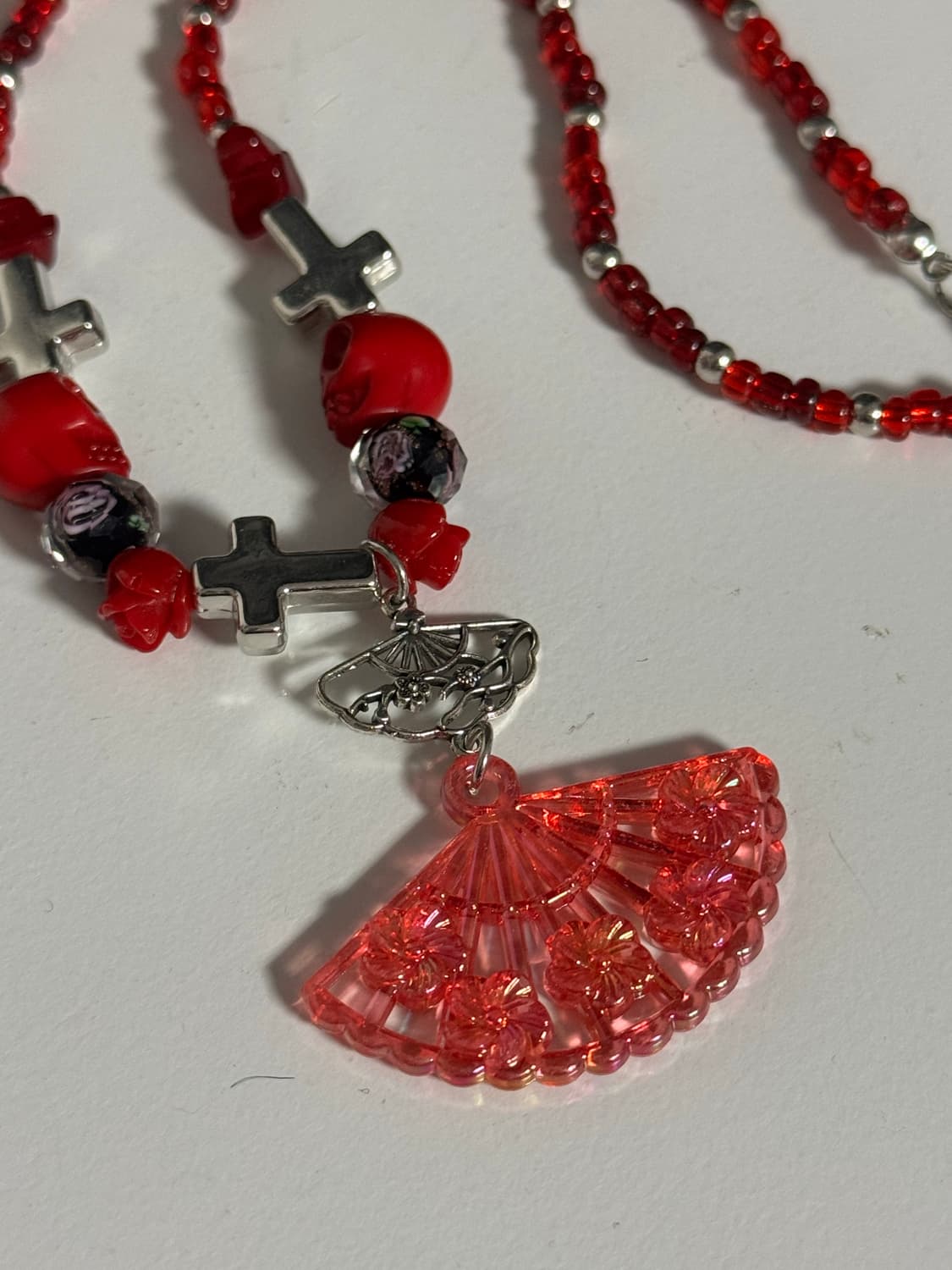 동양풍 오리엔탈 레드 부채 크로스 목걸이 상품이미지7