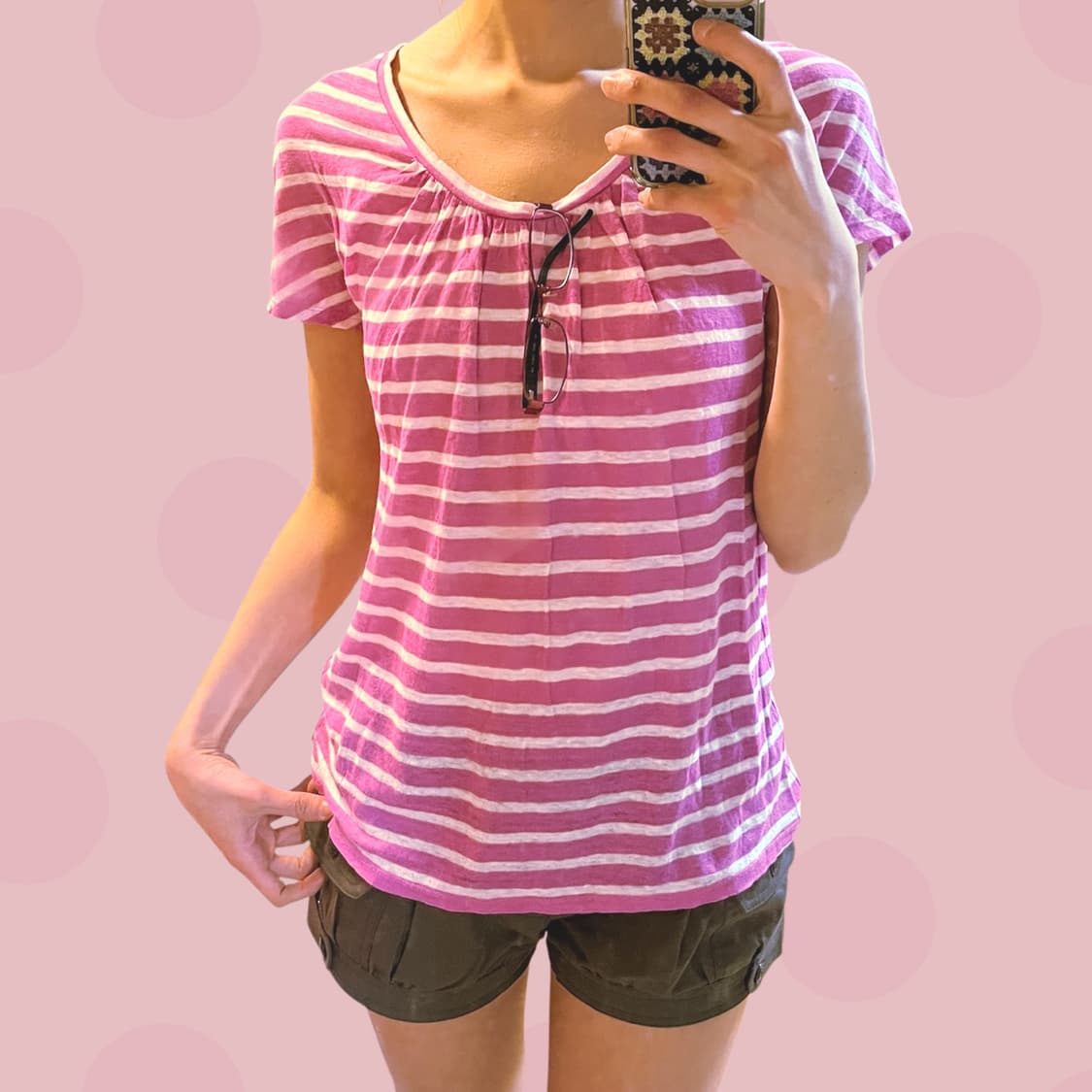 일본 애니st 빈티지 핑크 스트라이프 티셔츠 상품이미지2