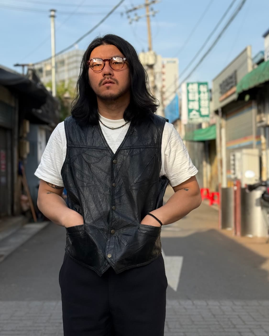 90-00‘s 나바르 레더 이탈리안 스톤 디자인 레더 베스트 L 상품이미지7