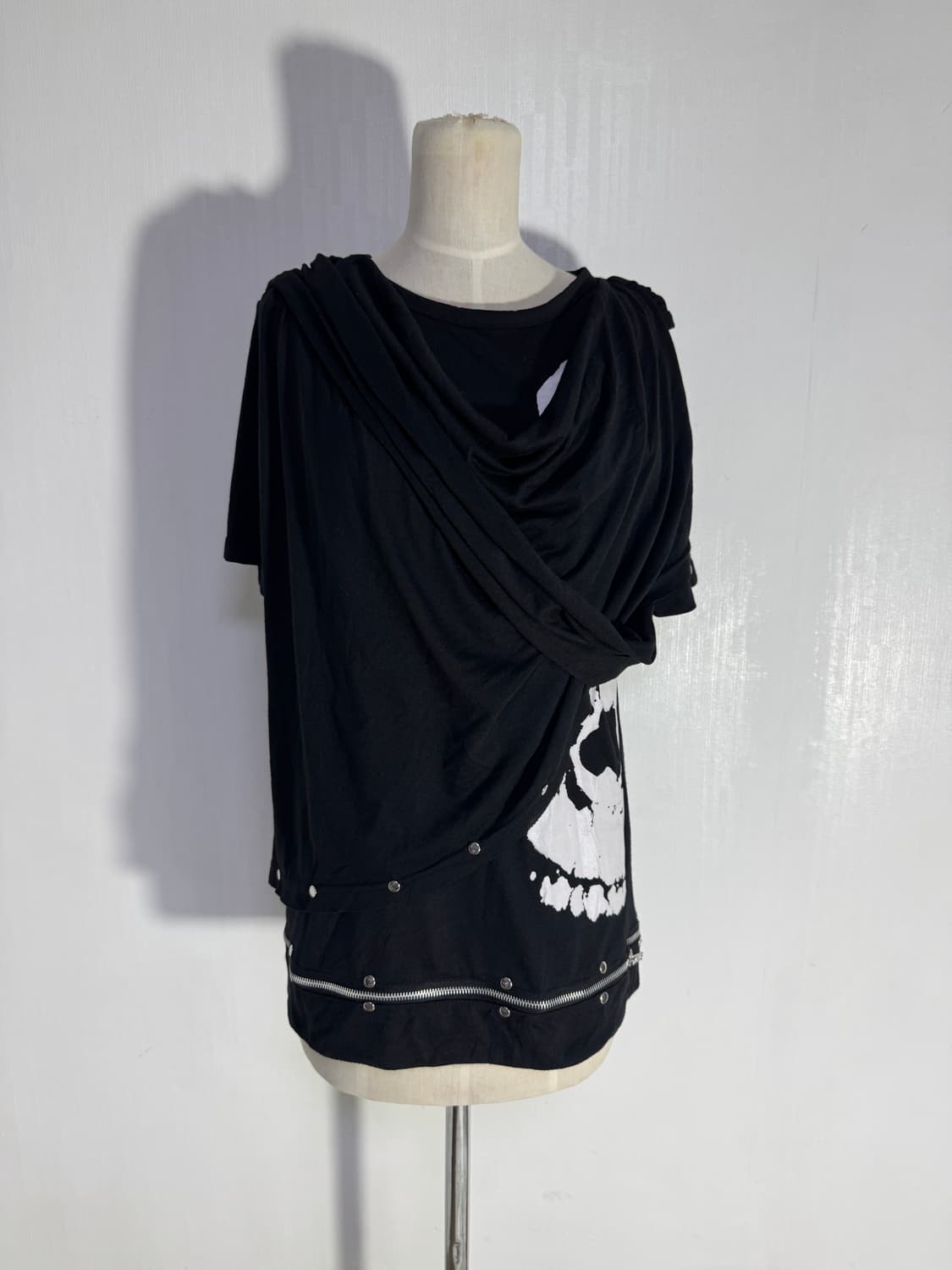 빈티지 스터드 장식 드레이프 스컬 탑 아방가르드 y2k 펑크 고스 상품이미지2