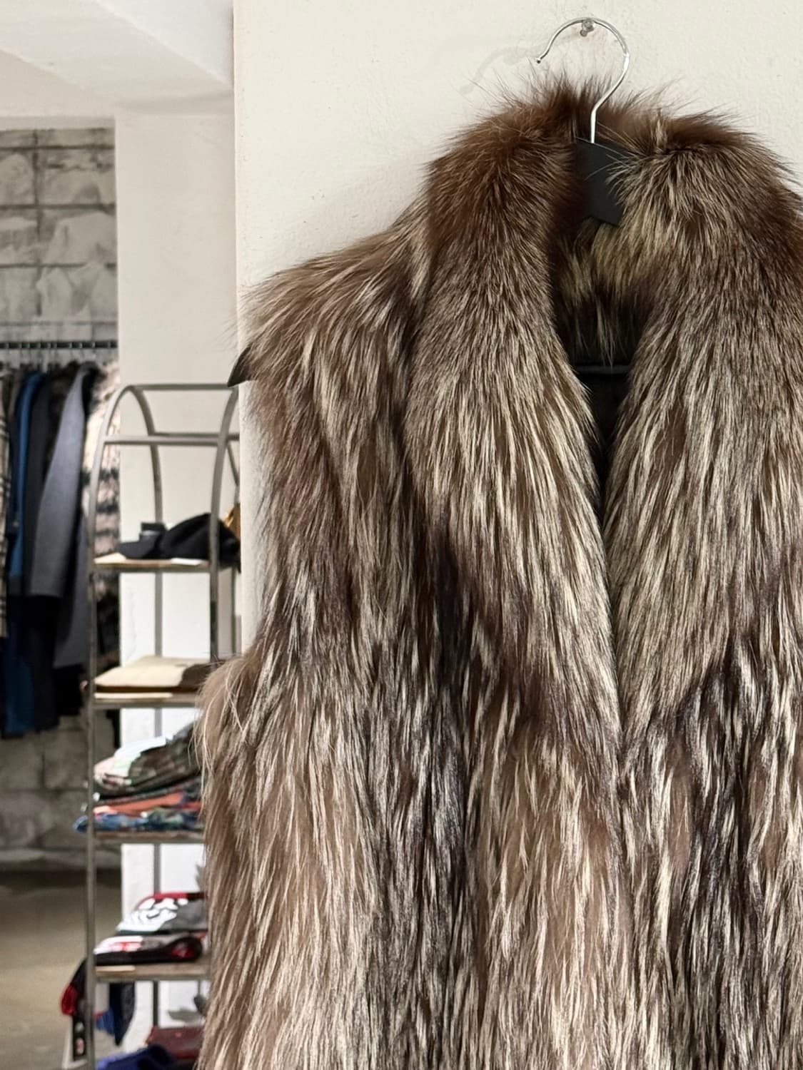 빈티지 브라운 베이지 믹스 퍼 롱 베스트 상품이미지2