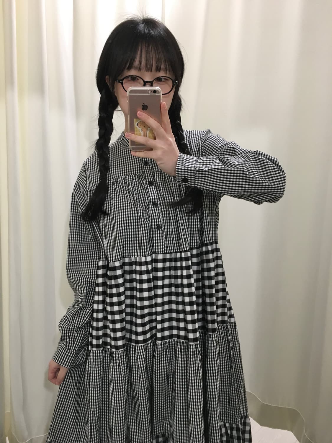 패치 체크 롱원피스 상품이미지6