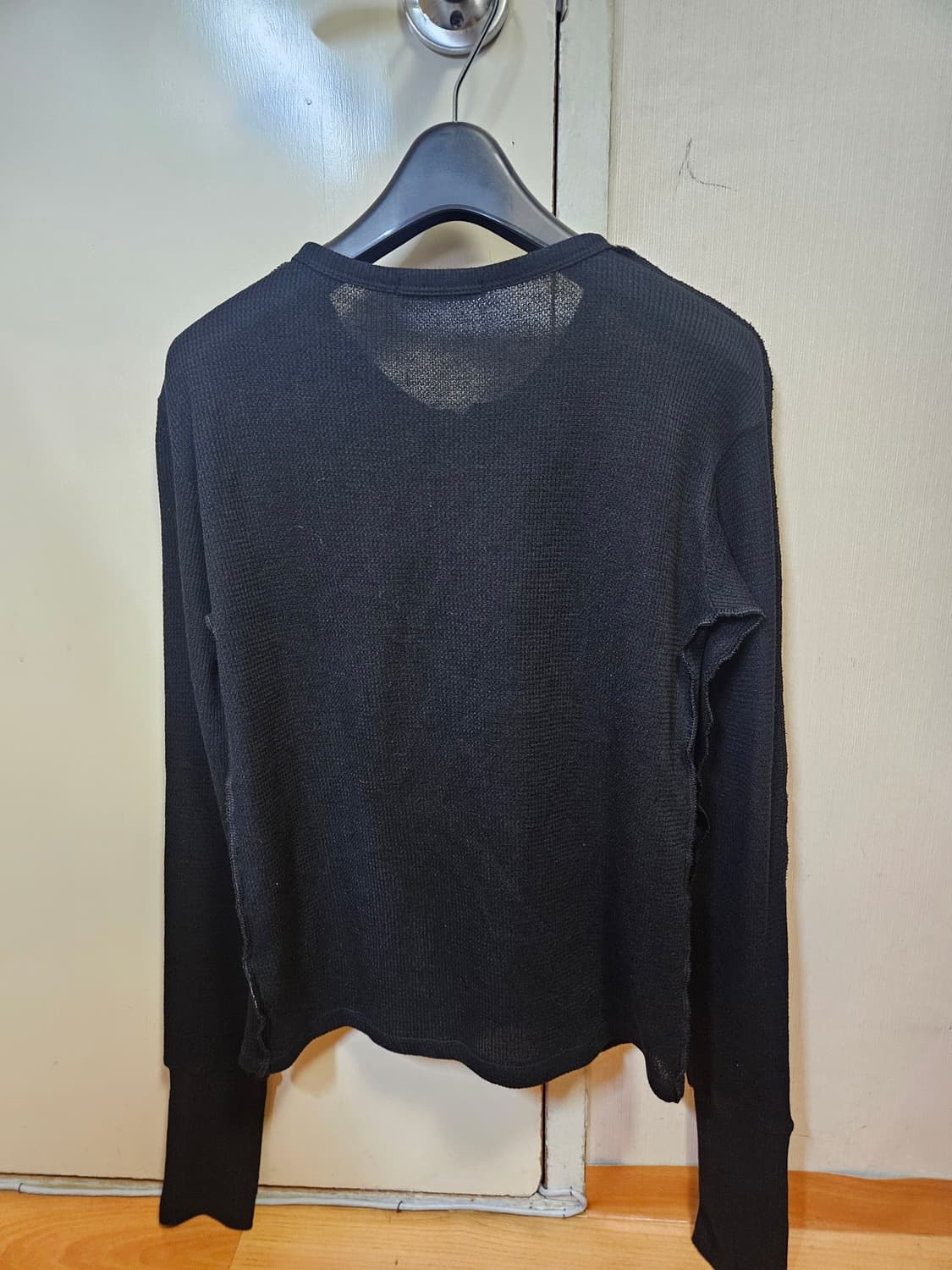 레씨토 LECYTO 헨리넥 와플 슬림 티셔츠 블랙 상품이미지3