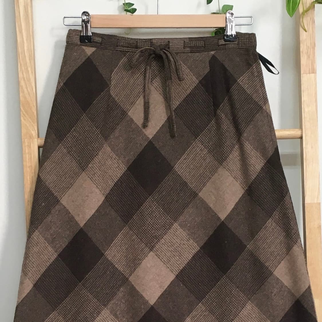  JPN/ 브라운 체크 롱 스커트 울스커트 모리걸치마 모리룩치마 롱스커트 상품이미지2
