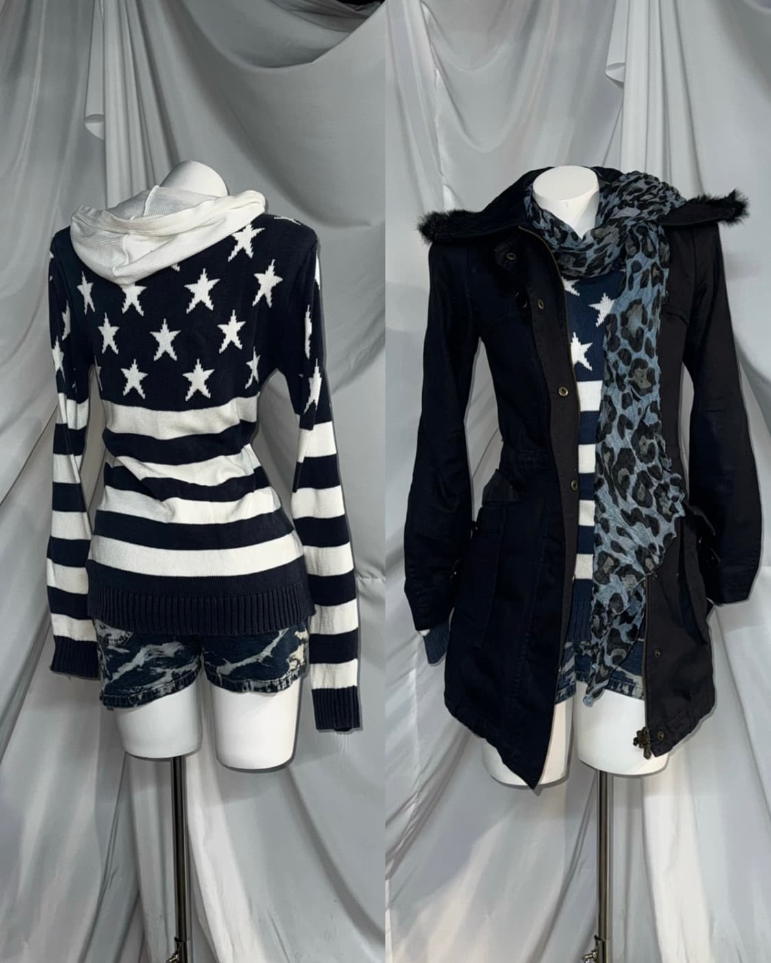 네이비 키치 펑투케 레오파드 코디세트 상품이미지1