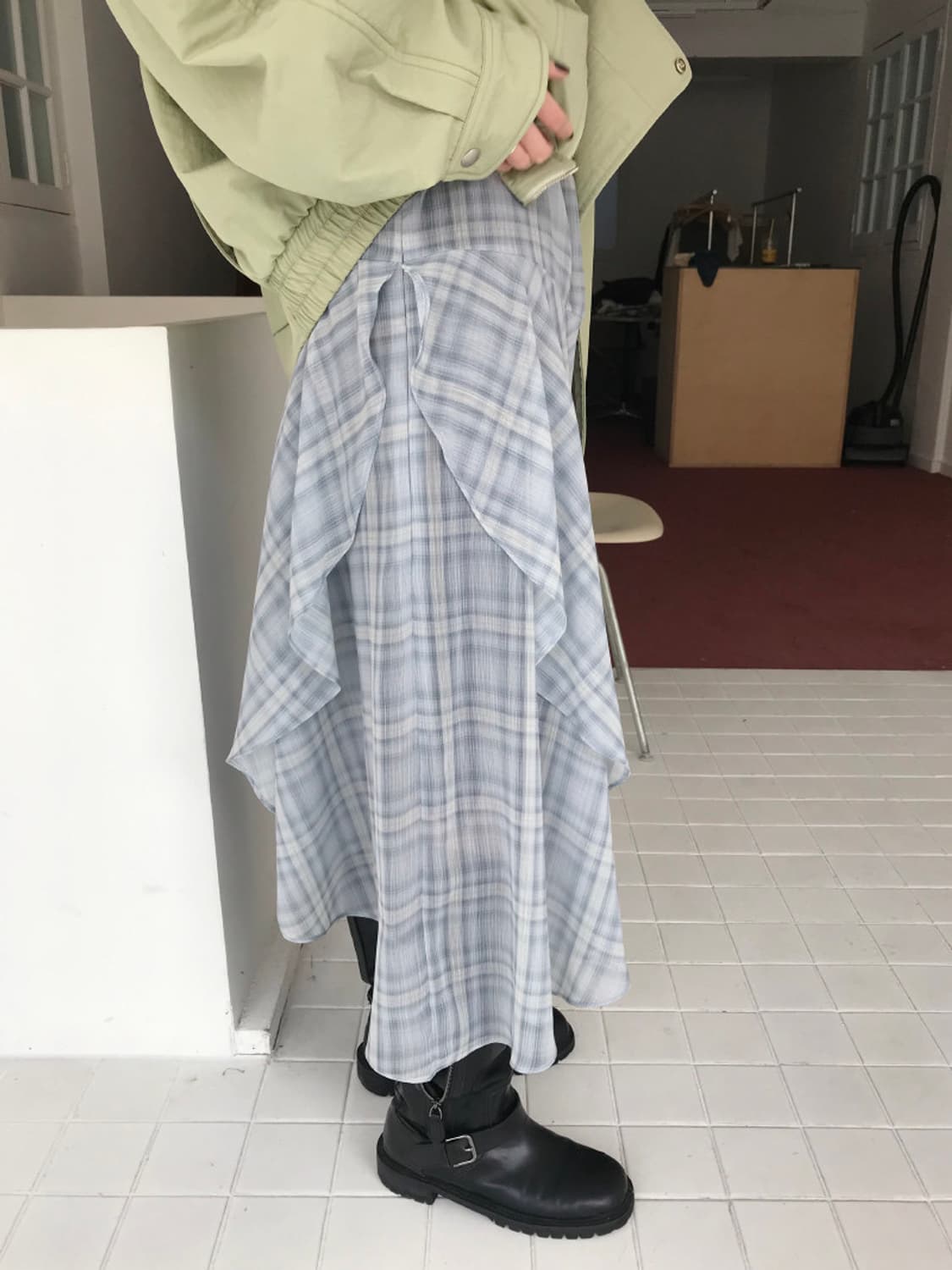 마크들리 레이어드 체크 고퀄 쉬폰 원피스 상품이미지2