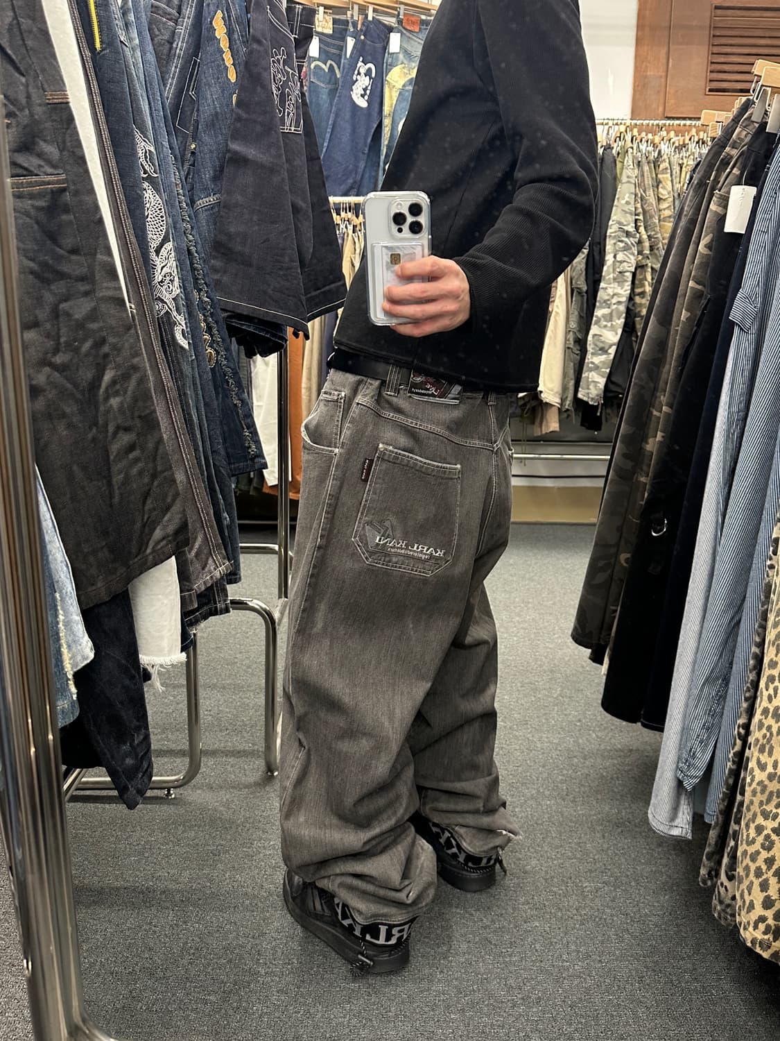 36) 칼카니 올드스쿨 y2k 와이드 흑청 데님팬츠 상품이미지1