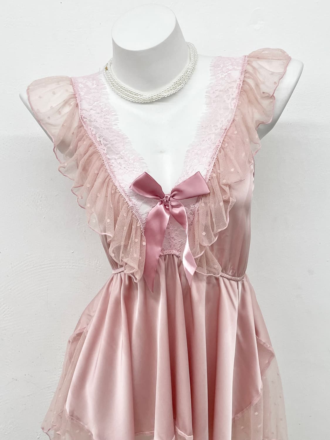 히메갸루 핑크 새틴 프릴 슬립 상품이미지2