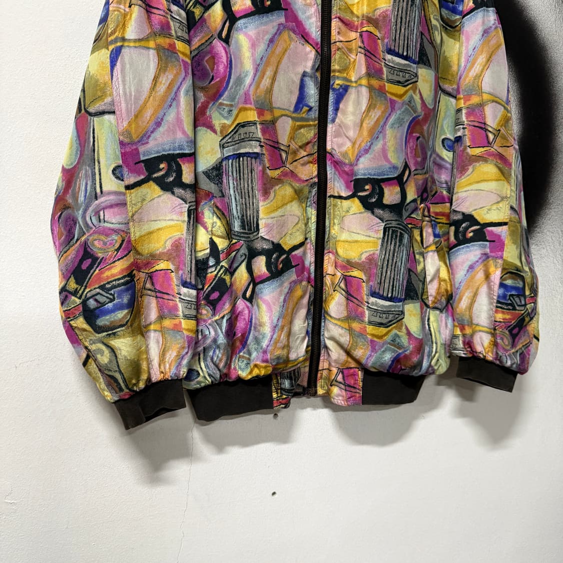 VTG 빈티지 에스닉 바로크 풀 패턴 100% 실크 집업 블루종 자켓 상품이미지4