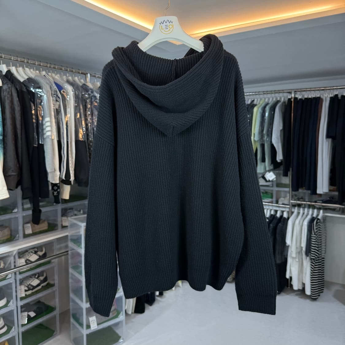 [정품] 셀린느 리브드 울 레더 로고 니트 후드 (XL) 상품이미지3