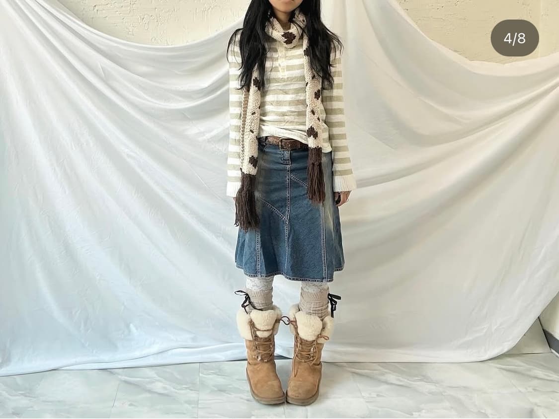 스트라이프 쭉티, 여우털베스트, 코위찬, 데님스커트 상품이미지4