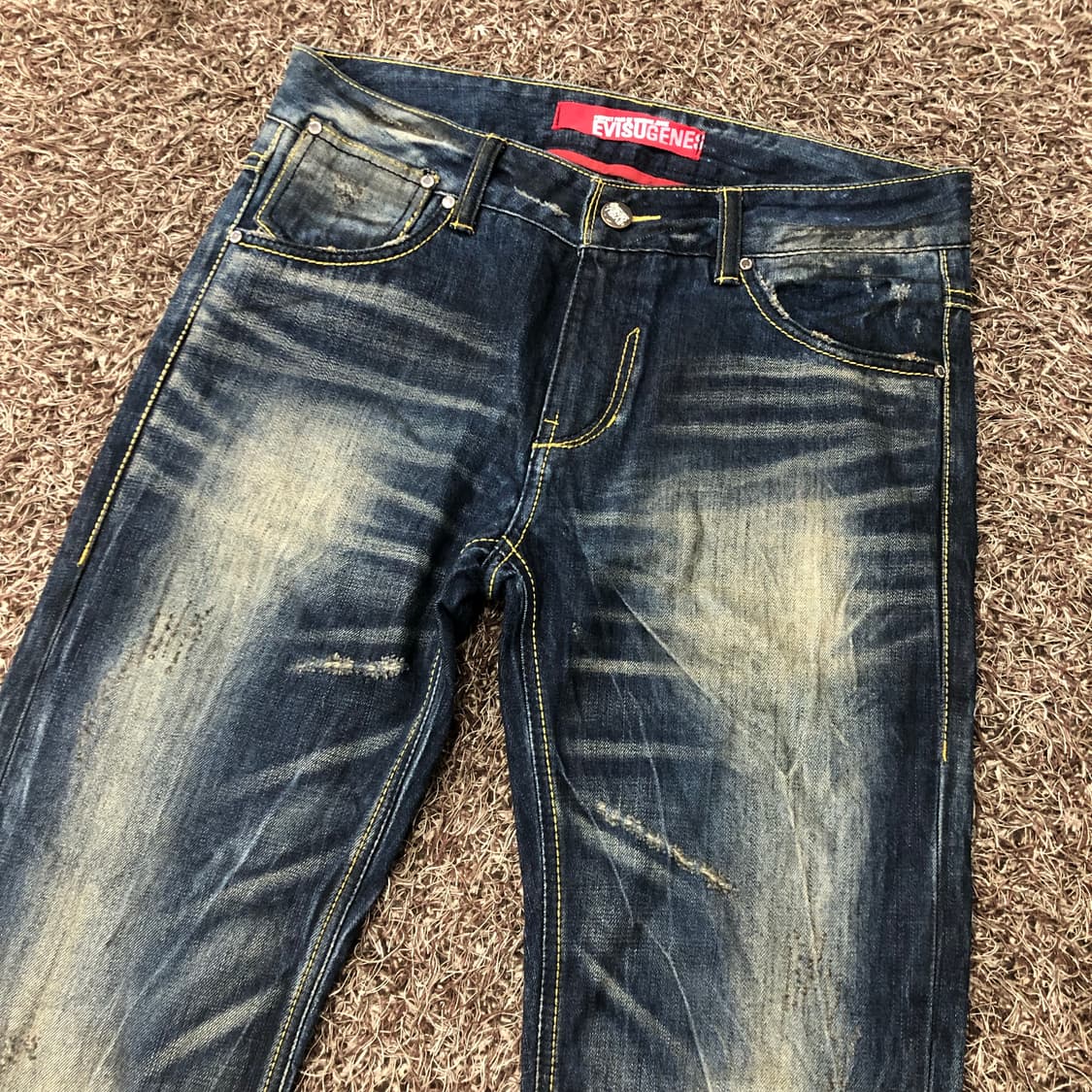 에비수 옐로우 빅로고 디스 워싱 데님 팬츠 상품이미지5