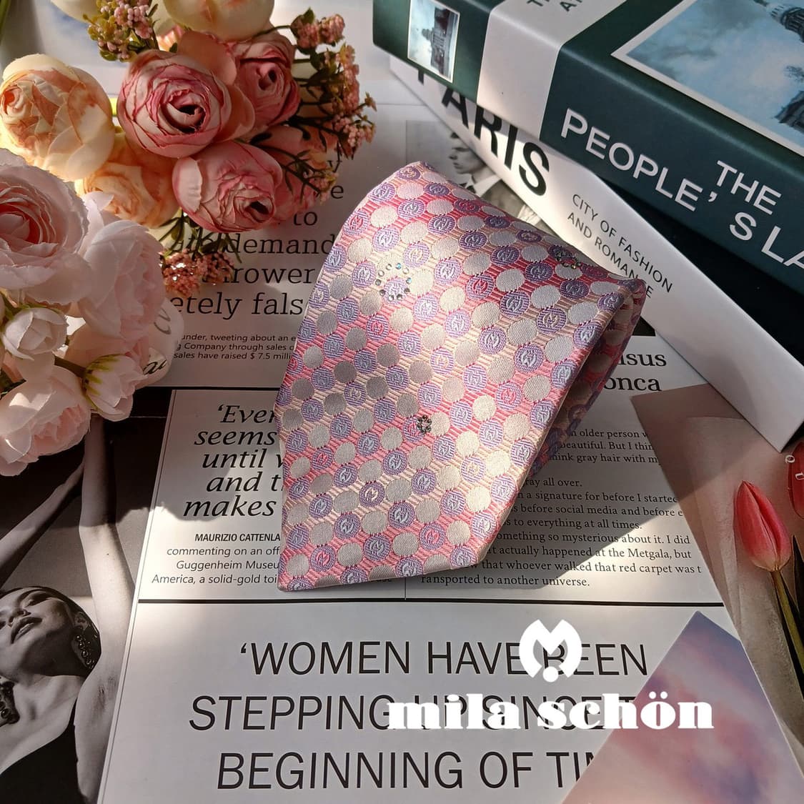 밀라숀 실크 핑크 로고 패턴 넥타이 9.5cm S~A+등급 E809
 상품이미지2