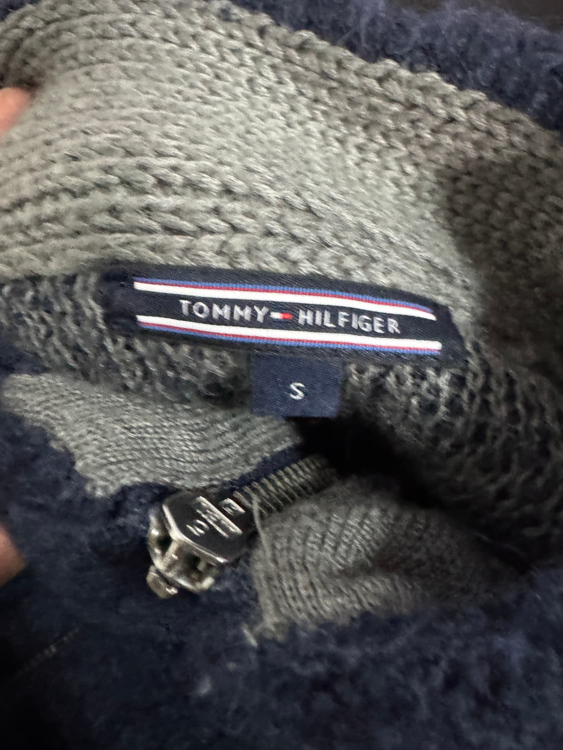 여성 타미힐피거 부클 니트 롱 집업 네이비 s 상품이미지3