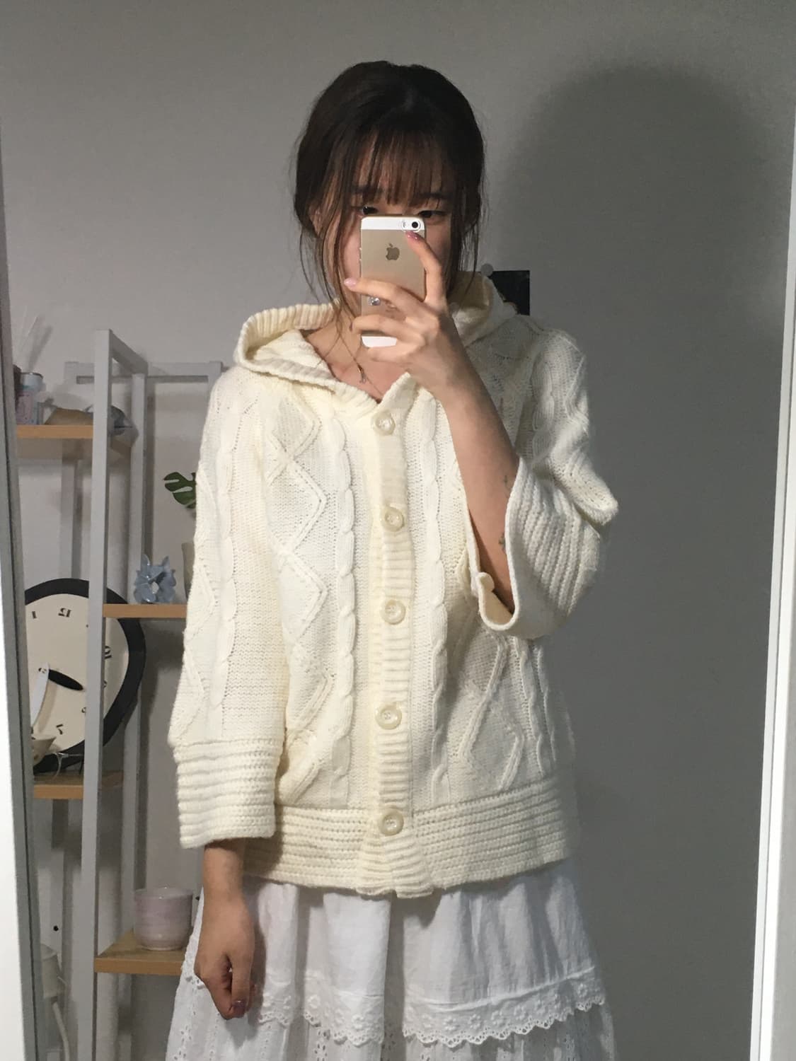 화이트 케이블 후드니트 상품이미지1