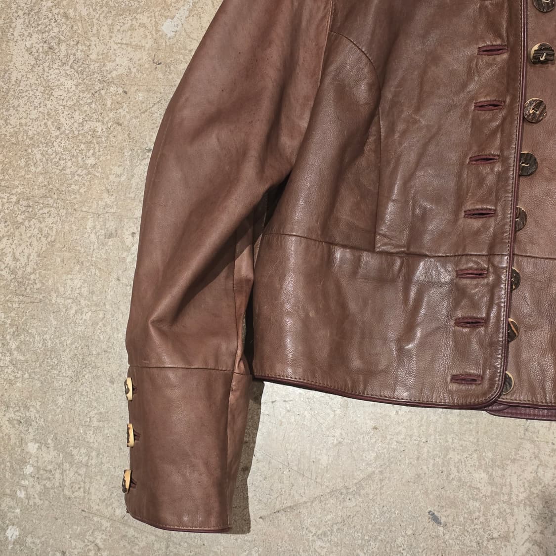 70S 독일 뮌헨 빈티지 노카라 크롭 가죽 자켓 상품이미지4