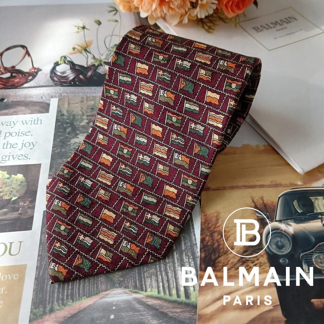 발망 실크 브라운 국기 패턴 넥타이 9.6cm A+등급 A18285
 상품이미지2