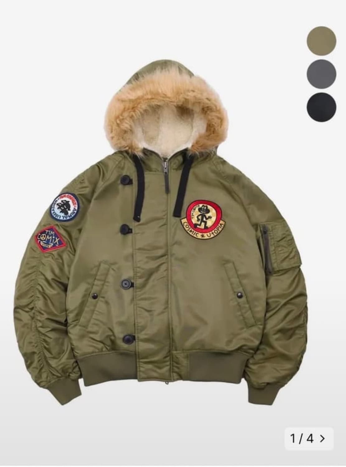 팀코믹스 ma-1 후디드 덱 점퍼 카키 L 상품이미지1