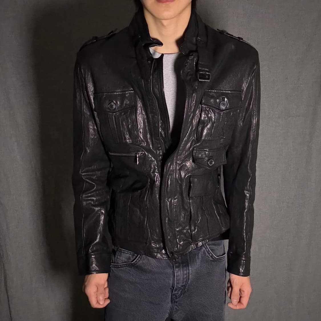 양가죽 포켓 디테일 레더 자켓 상품이미지1