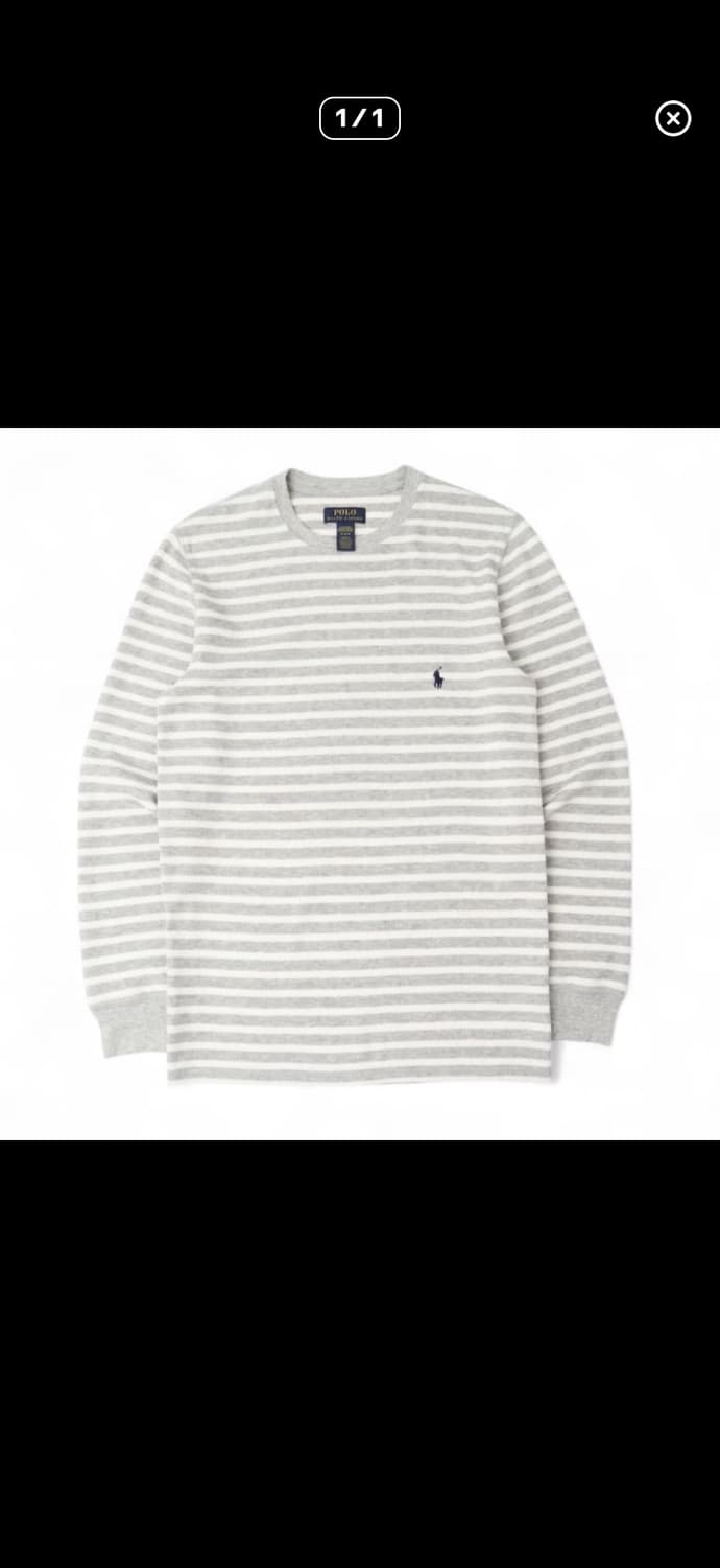 (구매글) 폴로 랄프로렌 그레이 스트라이프 와플 롱슬리브 티셔츠 상품이미지1