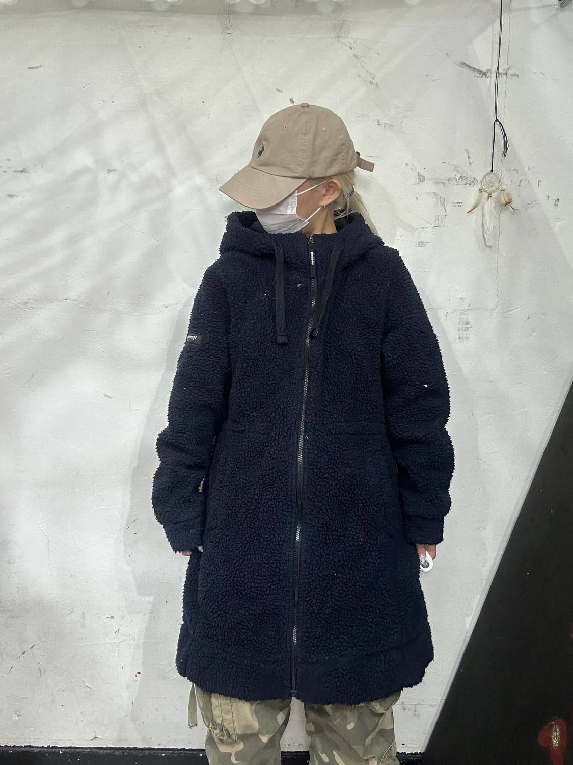 리복 네이비 롱패딩 후드 뽀글이 후리스 롱 원피스 자켓 XL 상품이미지2