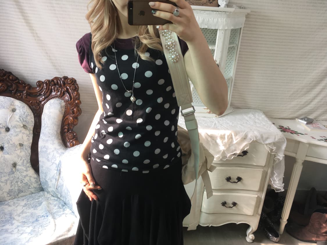 Set) 폴카 도트 슬리브리스 + 버건디 퍼프 반팔 상품이미지2