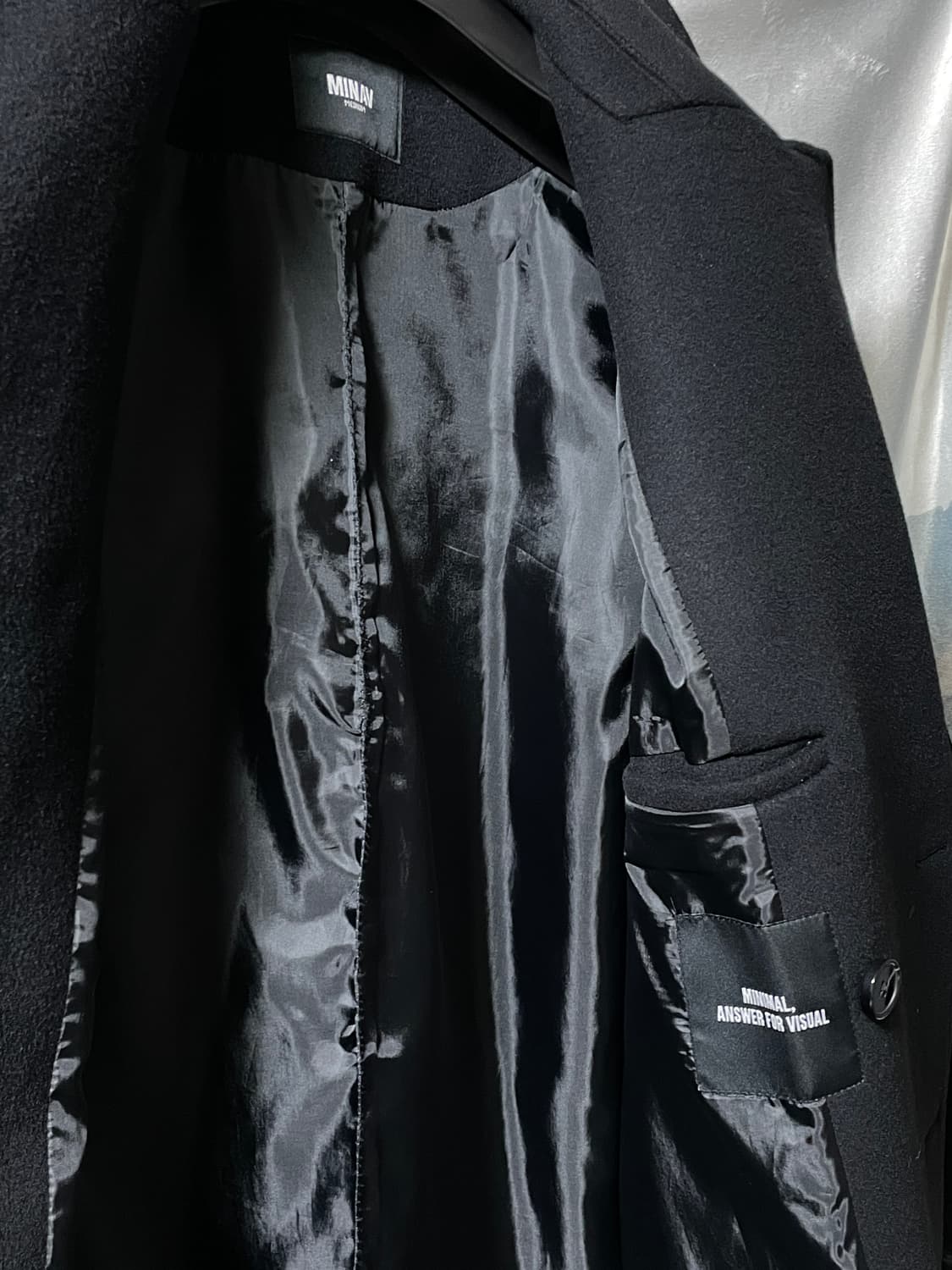 100 M 미나브 블랙 울 오버핏 더블 코트 상품이미지4