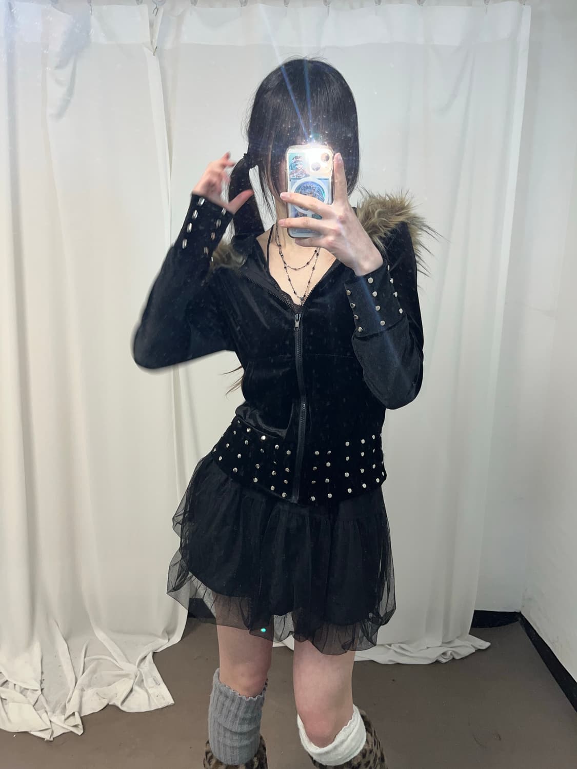 갸루st 울프죠 벨벳 후드집업  상품이미지6