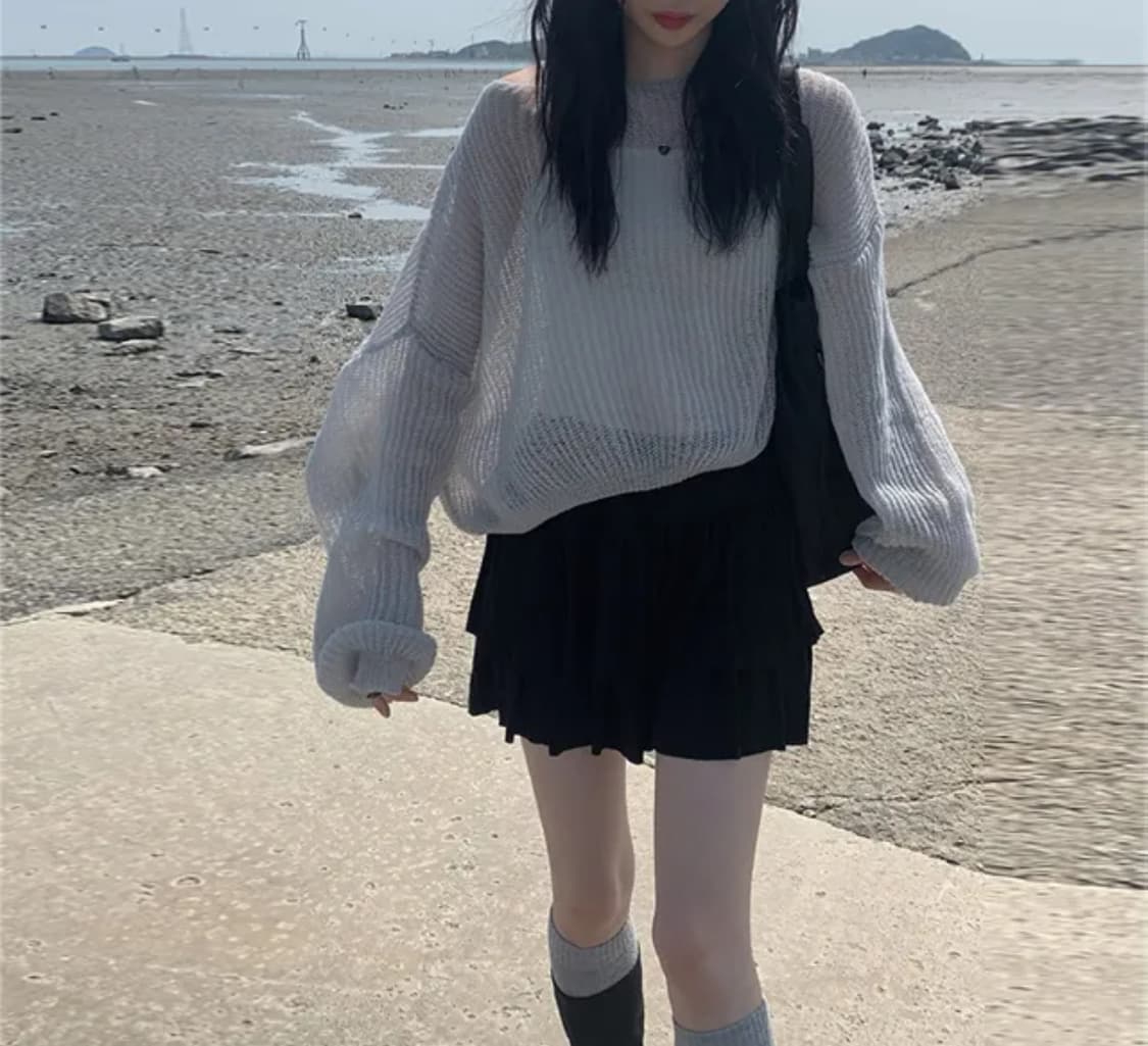 애니원모어 여름 시스루 니트 그레이 상품이미지1