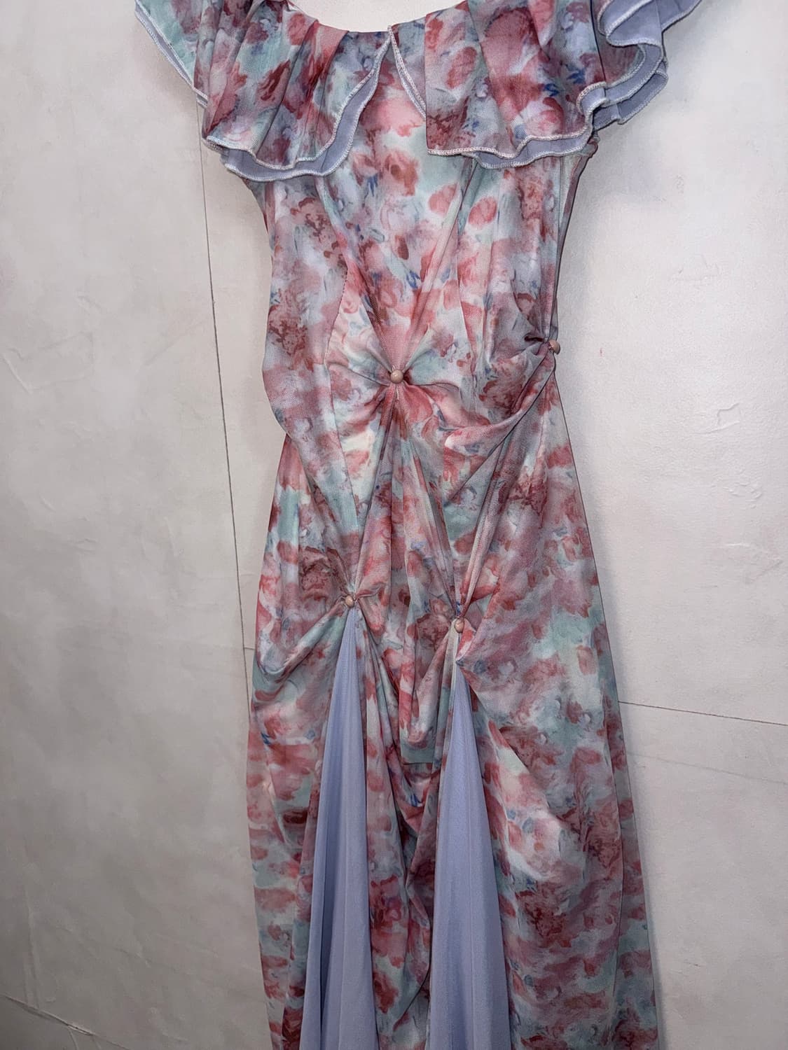 Pink blue floral shirring 오프숄더 ops 상품이미지6