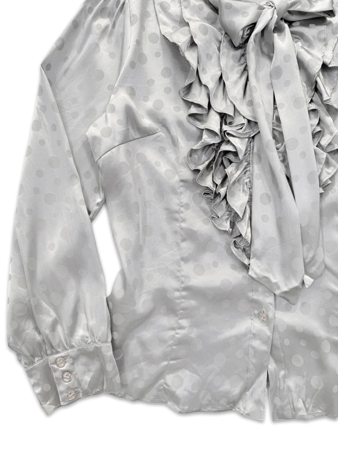 빈티지 그레이 도트 리본 블라우스 상품이미지4
