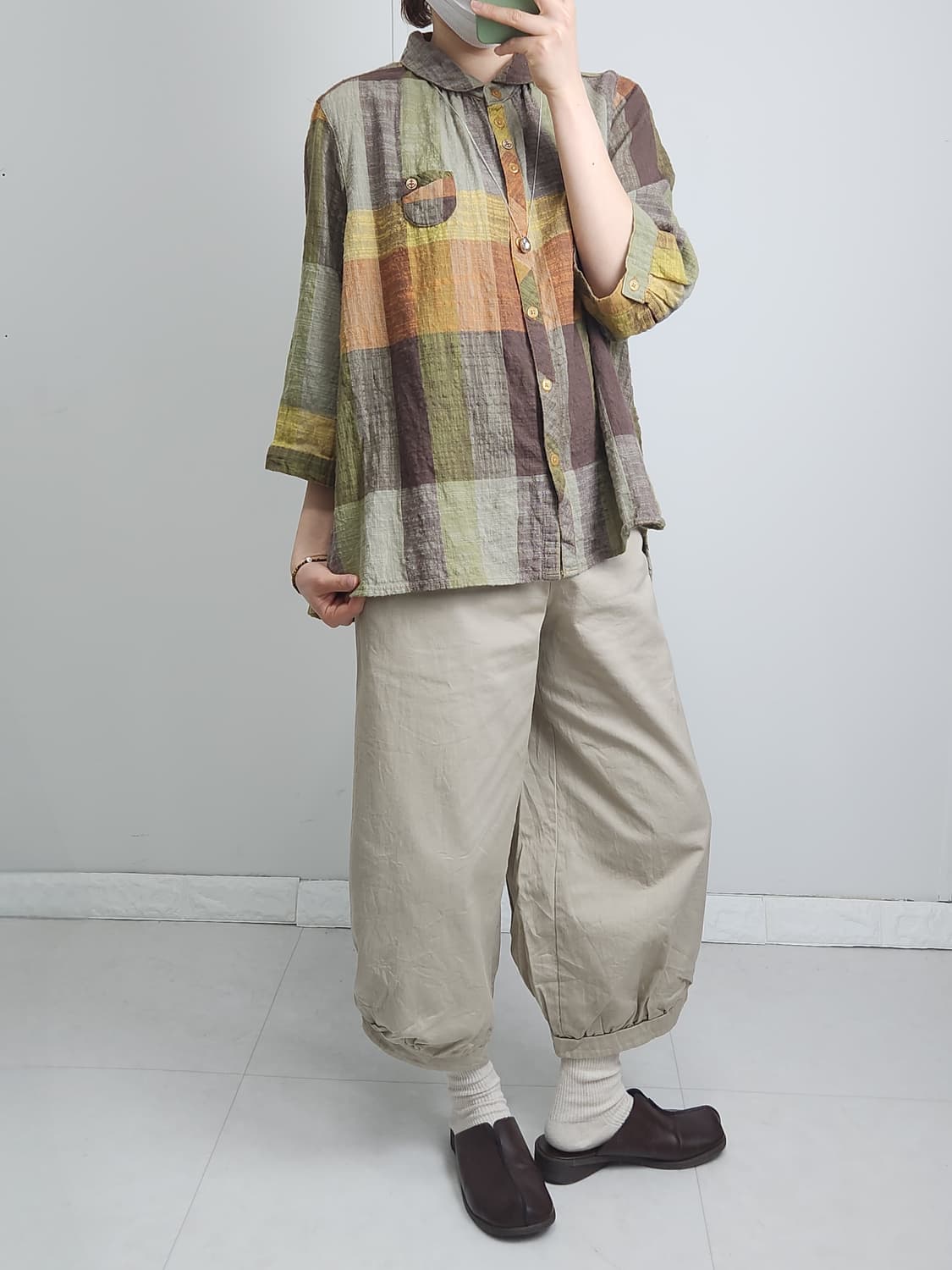 내추럴 체크 블라우스 상품이미지3