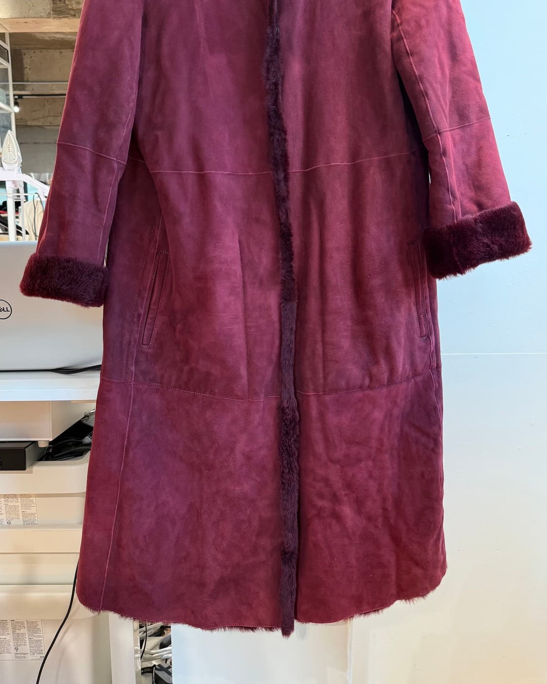 이브 살로몬 버건디 시어링 쉽스킨 롱코트 상품이미지6