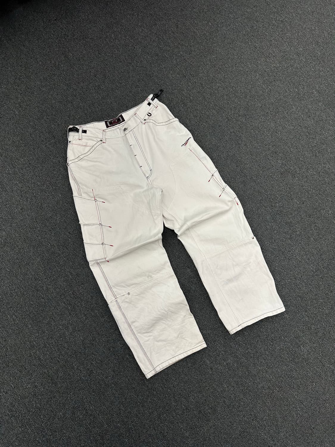 2L)Transer 빈티지 더블니 사이드포켓 화이트 힙합팬츠 상품이미지8