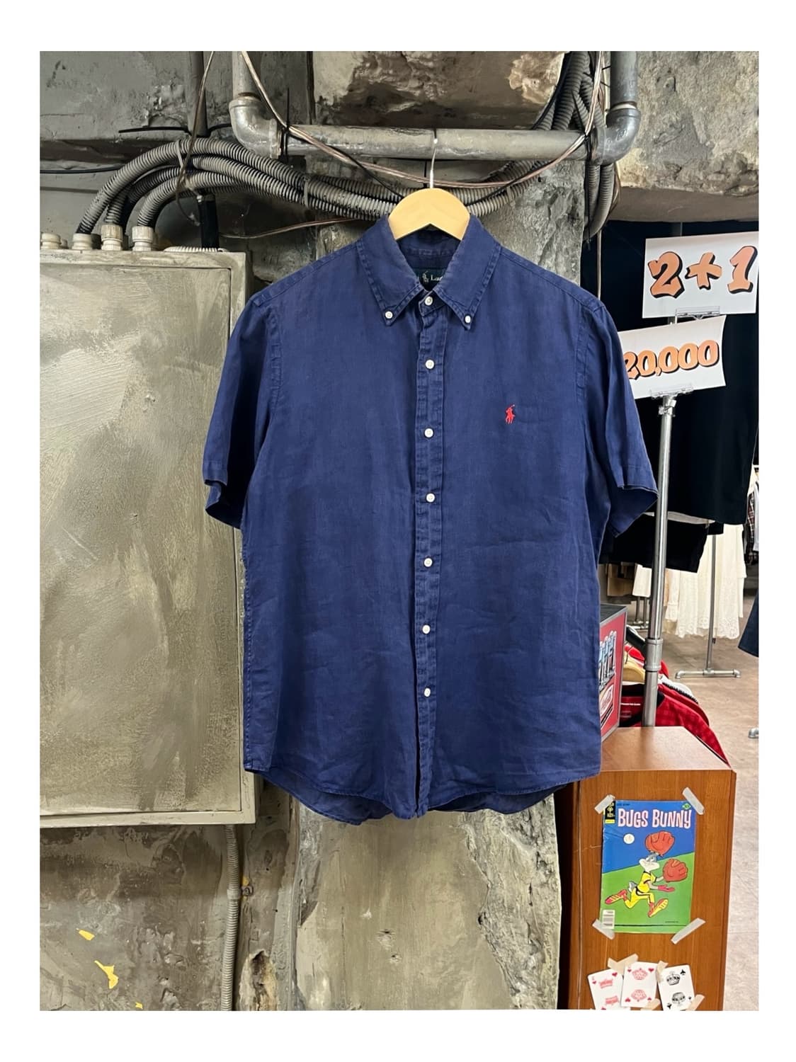 폴로 랄프로렌 린넨 반팔 셔츠 네이비 M  #csz3849 상품이미지1