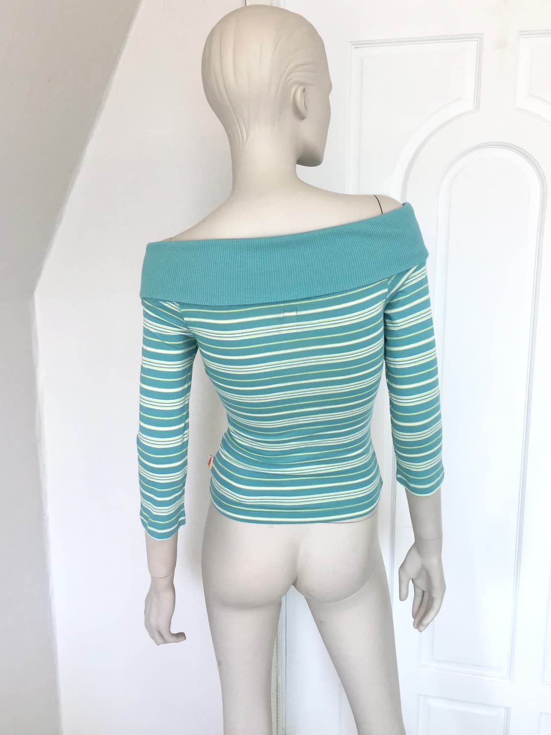 Mixed Mint  Stripe Off Shoulder Top 상품이미지4