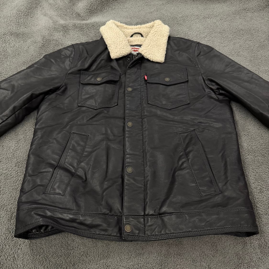 [정품] 리바이스 블랙 쉐르파 레더 가죽 트러커 자켓 상품이미지3