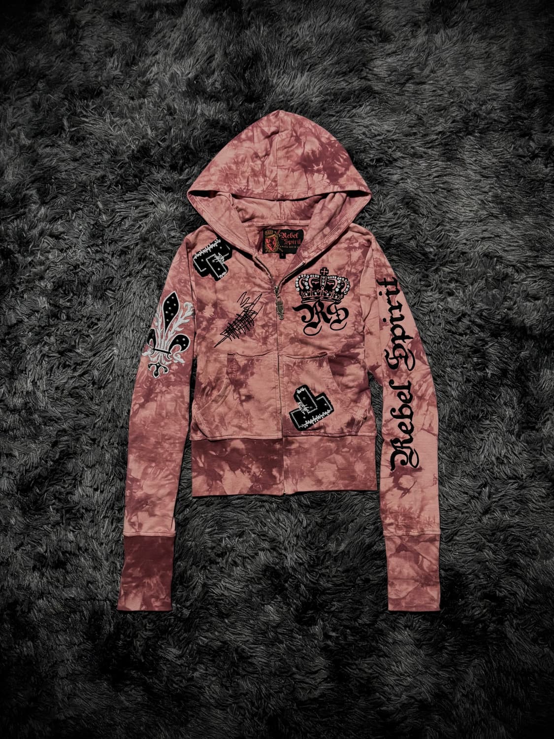 Rebel Spirit 플뢰르 드 리스 프린팅 레드 타이다이 후드집업 상품이미지1