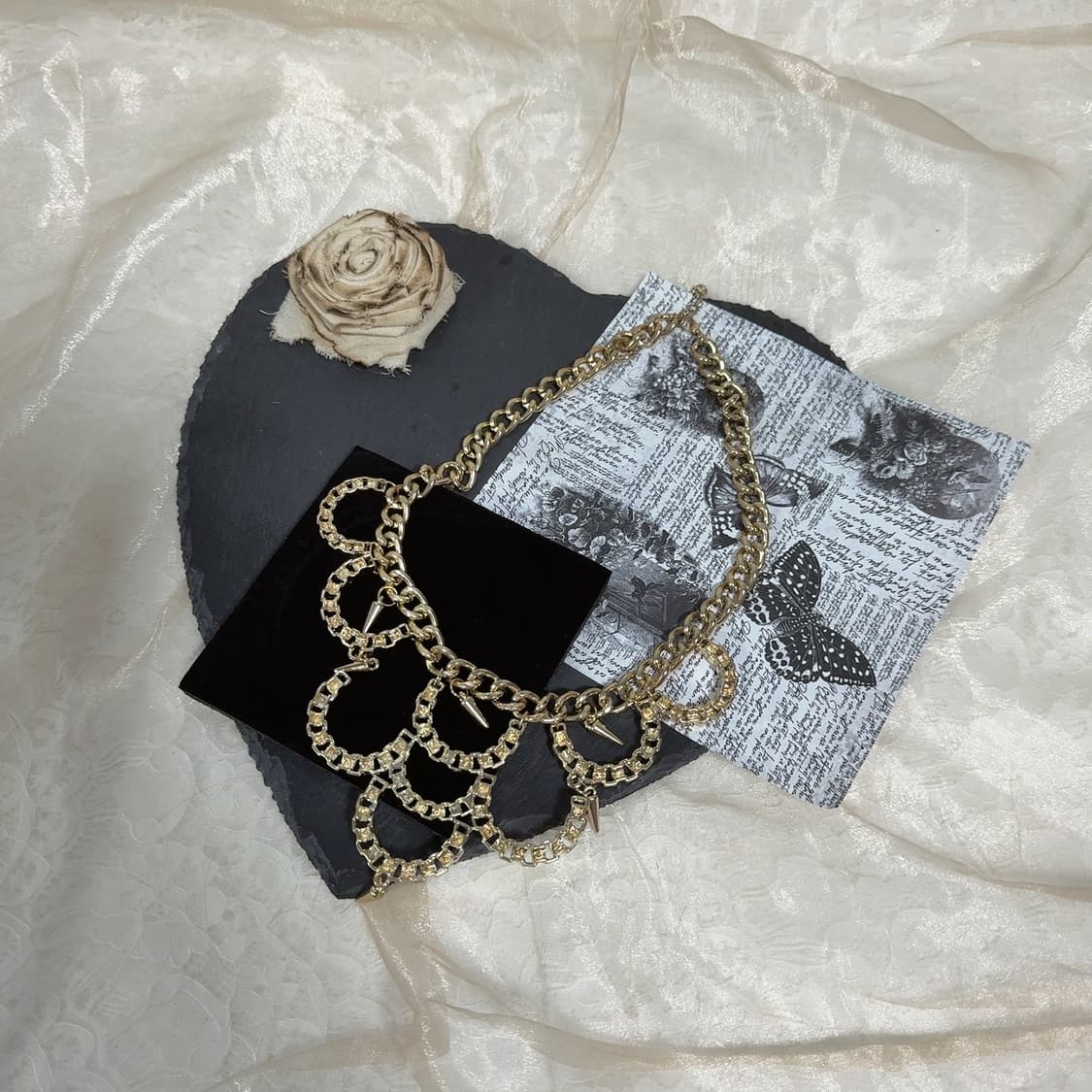 빈티지 고딕 기하 유니크 리벳 쿠바체인 목걸이 상품이미지2