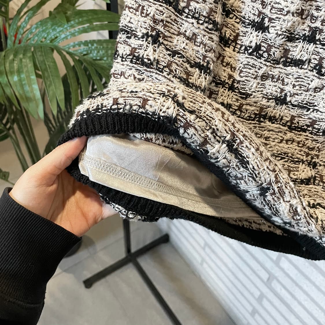 JPN VINTAGE 니트 미니 스커트 트위드 짜임 밴딩 디테일 아이보리 상품이미지6