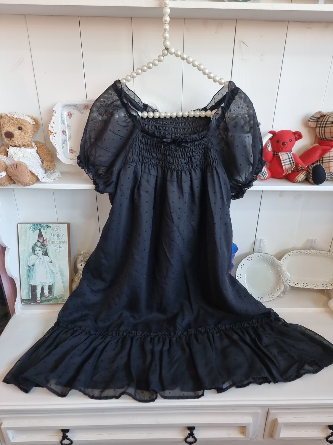 블랙 도트 쉬폰 원피스 상품이미지1